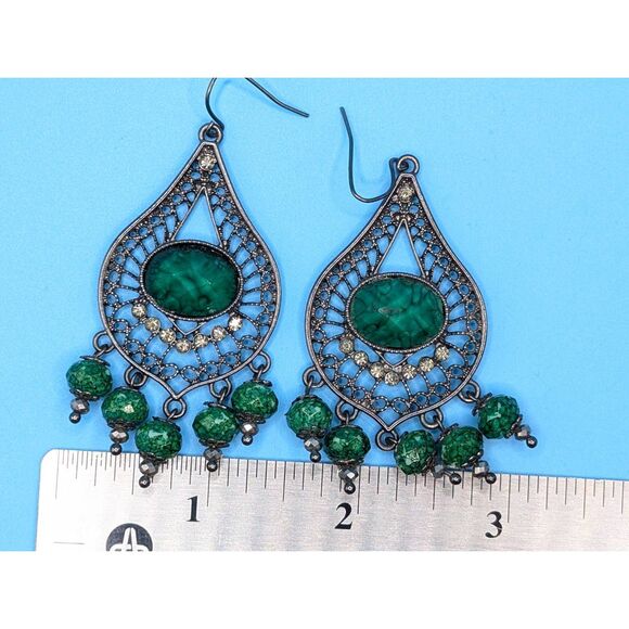 Ornate Green dangly earrings - Picture 3 of 5